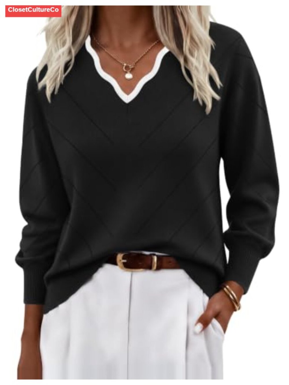 Ekouaer Womens V Neck Sweater Lightweight Knit Long Sleeve Pullover Top